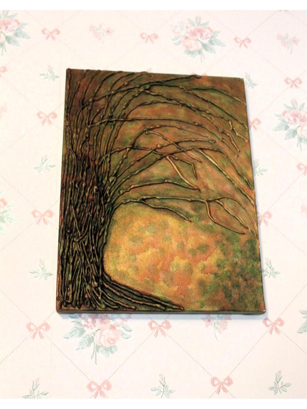 Textured Tree Painting, 9 X 12 Acrylic on Canvas